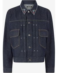Roberto Cavalli - Jacke Aus Denim Mit Nieten Und Edelsteinen - Lyst