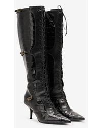 Roberto Cavalli - Pointed Lace-Up Boots With Crocodile Effect - Lyst