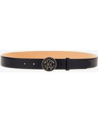 Roberto Cavalli - Leather Belt With Logo Rc Buckle - Lyst