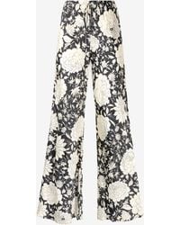 Roberto Cavalli - Pure Silk Pants With Floral Print - Lyst