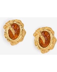 Roberto Cavalli - Golden Clip-On Earrings With Topaz Stone - Lyst
