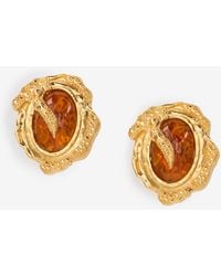 Roberto Cavalli - Golden Clip-On Earrings With Topaz Stone - Lyst