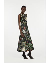 Roberto Cavalli - Kleid Aus Seide Mit Print Mit Sträuchern Und Blumen - Lyst