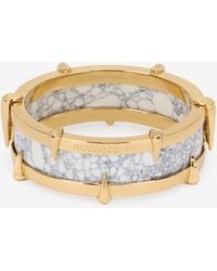 Roberto Cavalli - Bracciale Rigido Bianco E Oro Con Borchie - Lyst