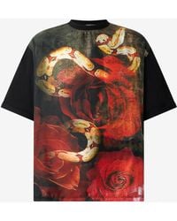 Roberto Cavalli - T-Shirt Mit Print Rose Und Schlange - Lyst
