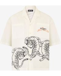 Roberto Cavalli - Ivory Shirt With Tigers And Logo - Lyst