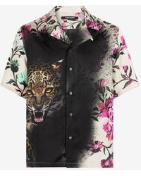 Roberto Cavalli Flower Felix-print Silk Bowling Shirt - Black