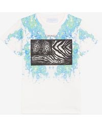 Roberto Cavalli - T-shirt mit animalischem patchwork und flammen-print - Lyst