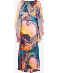 Roberto Cavalli - Itaca Print Long Dress With Cape - Lyst