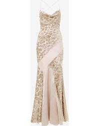 Roberto Cavalli - Long Slip Dress With Leopard Print Pattern - Lyst
