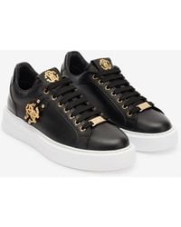 Roberto Cavalli - Leather Sneakers With Golden Details - Lyst
