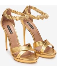 Roberto Cavalli - Roar Sandalen Aus Goldfarbenem Leder - Lyst