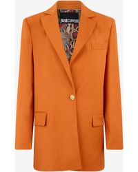 Roberto Cavalli - Single-Breasted Jacket With Logo Strap - Lyst
