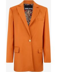 Roberto Cavalli - Single-Breasted Jacket With Logo Strap - Lyst