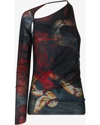 Roberto Cavalli - One-Sleeve Sweater With Rose And Snake - Lyst