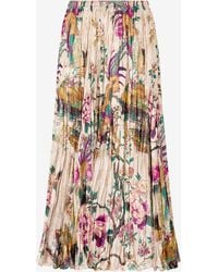 Roberto Cavalli - Midi Skirt With Oriental Bird Print - Lyst