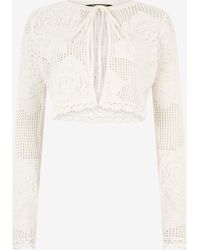 Roberto Cavalli - Openwork Cropped Cardigan With Roses - Lyst