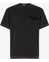 Roberto Cavalli - T-Shirt With Jc Monogram And Contrasting Topstitching - Lyst