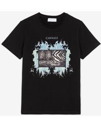 Roberto Cavalli - T-shirt mit animalischem patchwork und flammen-print - Lyst