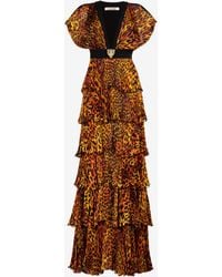 Roberto Cavalli - Jaguar-Print Pleated Silk Maxi Dress - Lyst