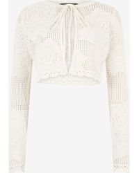 Roberto Cavalli - Cardigan Cropped Ajouré Avec Roses - Lyst