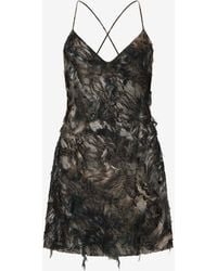 Roberto Cavalli - Mini Dress With Fur Print On Destroyed-Effect Lace - Lyst