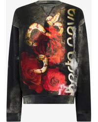 Roberto Cavalli - Roses And Snake Print Sweatshirt - Lyst