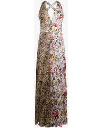 Roberto Cavalli - Long Chiffon Dress With Florentine Flowers Print - Lyst