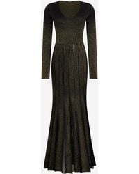 Roberto Cavalli - Abito Lungo Nero E Oro Con Gonna Plissé - Lyst