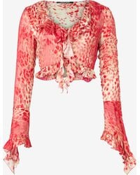 Roberto Cavalli - Crop Top Mit Volant Und Print Jaguar Skin - Lyst