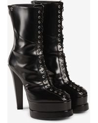 Roberto Cavalli - Lace-Up Leather Platform Boots - Lyst