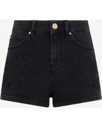 Roberto Cavalli - Short En Jean Noir Avec Broderie Rose - Lyst