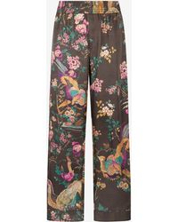 Roberto Cavalli - Silk Pants With Oriental Bird Print - Lyst