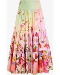 Roberto Cavalli - Midi Skirt With Miami Flowers Print - Lyst