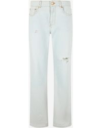 Roberto Cavalli - Light-Wash Denim Jeans With Distressed Details - Lyst