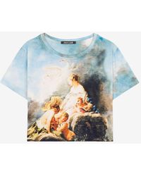 Roberto Cavalli - Cropped t-shirt mit malerei-print - Lyst