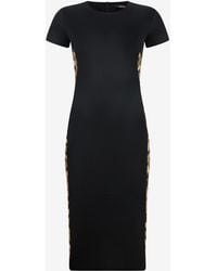 Roberto Cavalli - Schwarzes Midikleid Mit Leopardenmuster-Einsätzen - Lyst