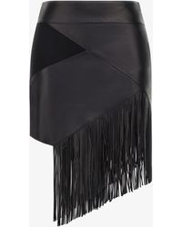 Roberto Cavalli - Leather Skirt With Fringes - Lyst