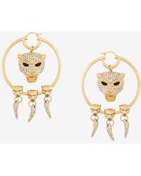 Roberto Cavalli Crystal-embellished Panther Head Hoop Earrings - Metallic