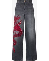 Roberto Cavalli - Jeans With Embroidery And Sequins - Lyst