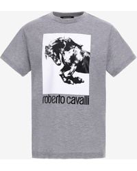 Roberto Cavalli - T-Shirt With Horse Logo And Print - Lyst