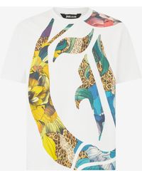 Roberto Cavalli - T-Shirt With Jc Monogram, Jaguar Skin And Floral Print - Lyst
