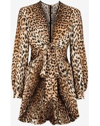 Roberto Cavalli - Leopard-Print Mini Dress - Lyst
