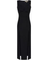 Roberto Cavalli - Schwarzes Midikleid Aus Seidenmischung Mit Doppelschlitz - Lyst