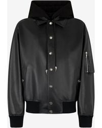 Roberto Cavalli - Leather Bomber Jacket With Hood - Lyst