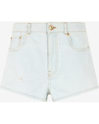 Roberto Cavalli - Light Wash Denim Shorts With Distressed Details - Lyst