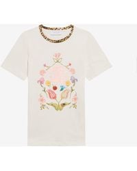 Roberto Cavalli - T-Shirt With Floral Print And Monogram Rc - Lyst