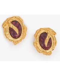 Roberto Cavalli - Golden Clip-On Earrings With Amethyst Stone - Lyst