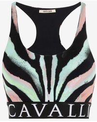Roberto Cavalli - Zebra-print Logo-jacquard Crop Top - Lyst