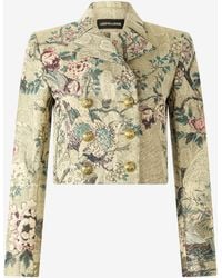Roberto Cavalli - Cropped Jacket With Oriental Bird Print - Lyst
